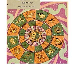 Zodiac Astrology Cosmic Dial Wall Fabric Tapestry Earthbound 4 ft. x 5 ft.